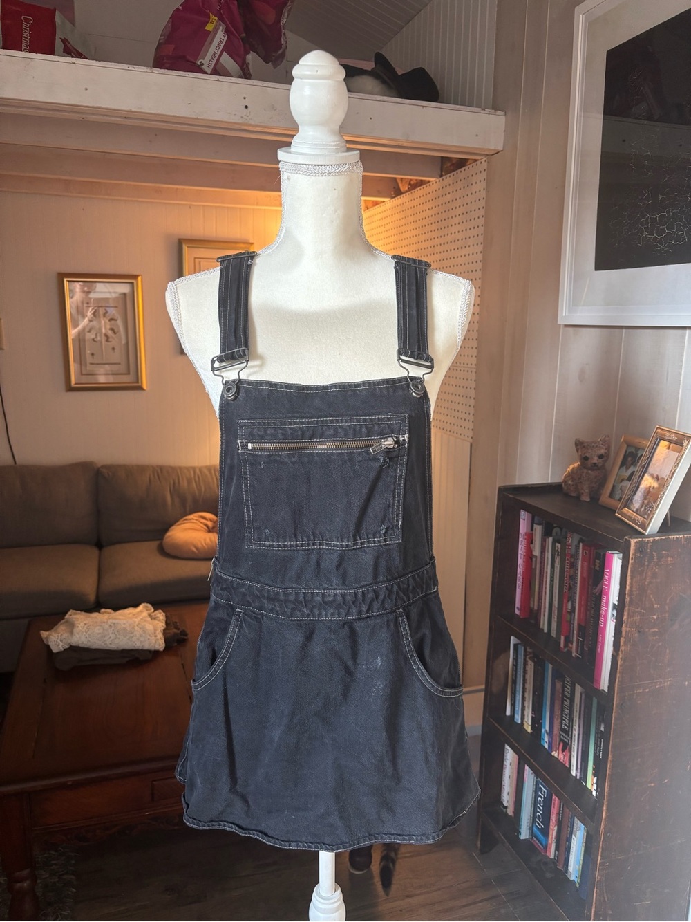 Black Denim Overall Dress